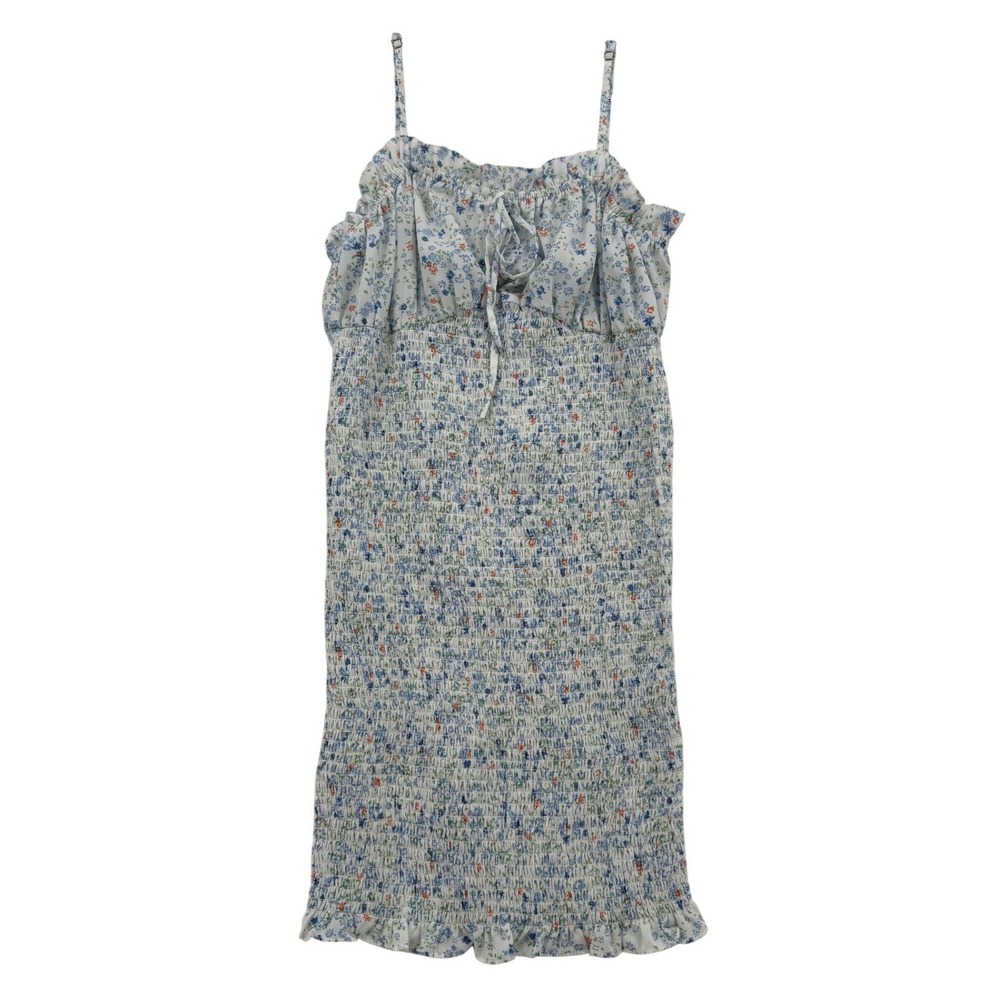 Women's Active USA Floral Smocked Mini Dress Blue White Floral Size Large